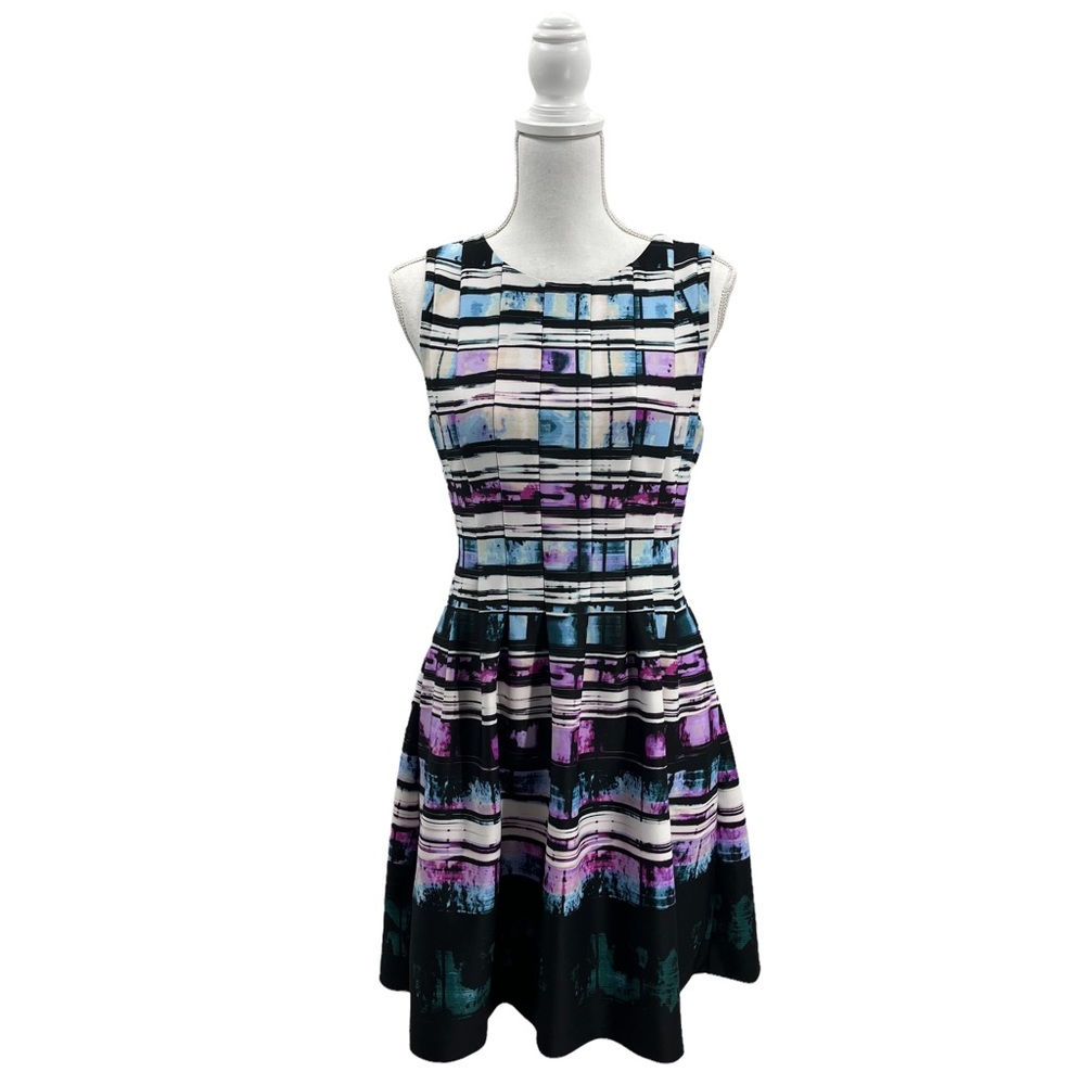 Vince Camuto Fit and Flare Scuba Dress Multicolor Watercolor Tie Dye Size 8